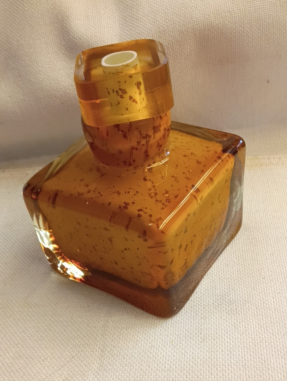 Amber Glass With Gold Leaf, Heavy Glass Perfume Bottle With Stopper Vintage EUC